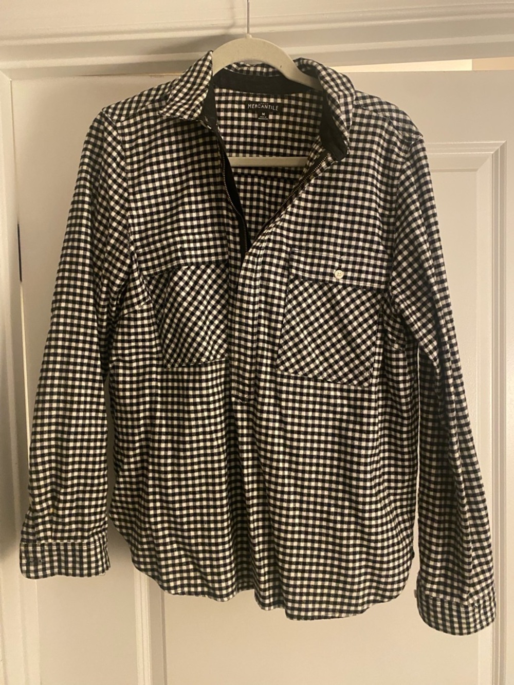 J. Crew Black and White Gingham Quarter Zip Shirt